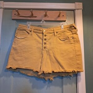 Yellow Frayed Hem Women Shorts